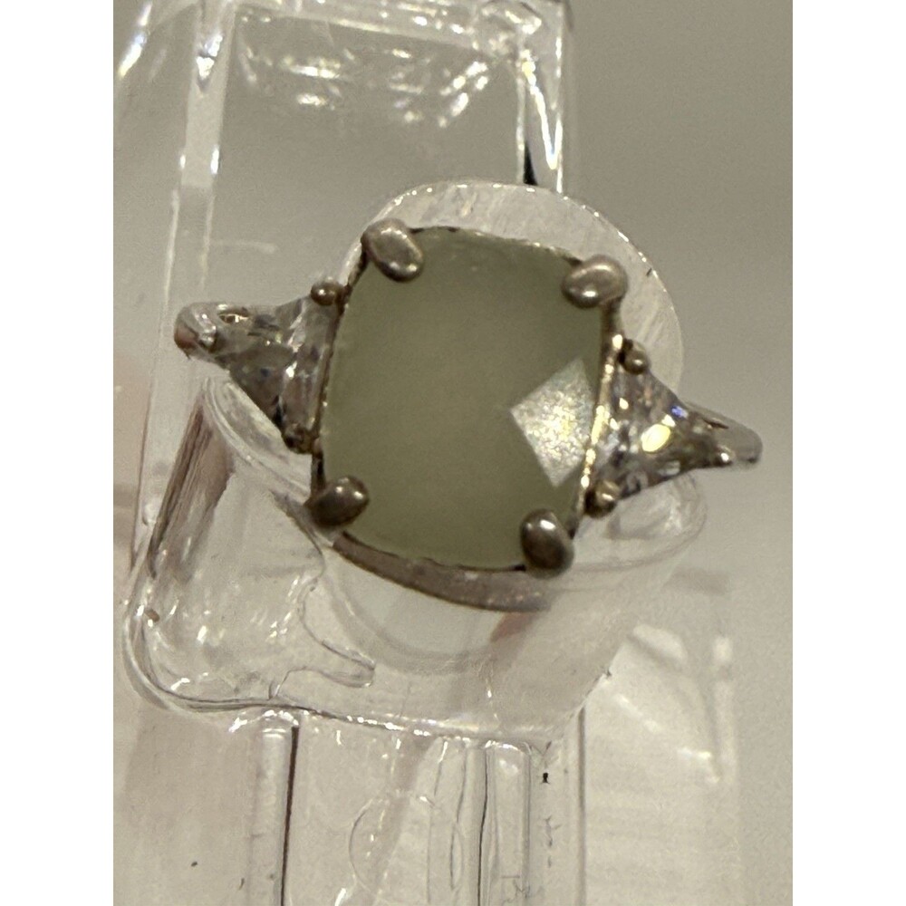 Sterling Jadite Vintage Ring Avon RJ Cushion Cut CZ Side Stones Nice Size 7.75 - Picture 2 of 16